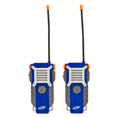 NERF<sup>&reg;</sup> Walkie Talkies - Talk to friends up to 1000-feet away with the Nerf Walkie Talkies. Features a sporty design with built-in belt clip.
Each walkie talkie unit requires a DC 9V battery (Not Included)